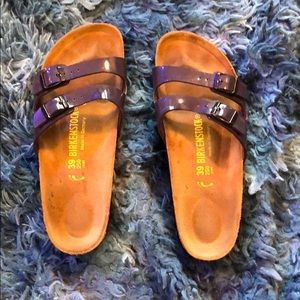 Purple patent leather 2 strap Birkenstock sandals